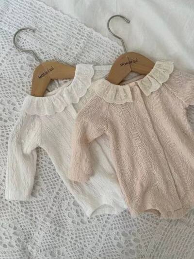 Lace Lacework Round-neck Long Sleeve Open Onesie