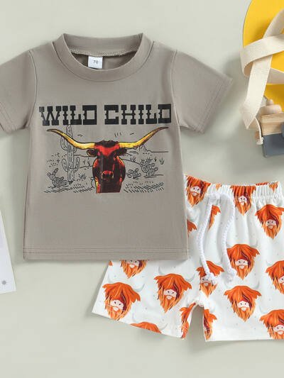 Boy's Short-sleeved T-shirt Bell-bottom Pants Suit