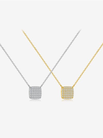 S925 Sterling Silver Square Stone Full Pave Pendant Necklace