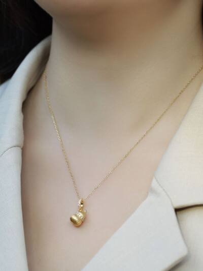 Brushed Calabash Pendent Necklace S925 Silver Plating 10k Gold