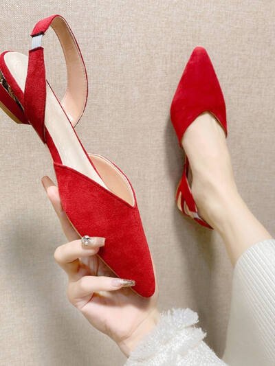 Womens Plus-Size Pointed-Toe Open-Back Low-Heel Sandals