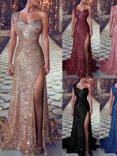 Women's Clothing One-shoulder Sleeveless Bronzing Split Dress