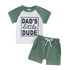 Summer Father's Day Boys' Letter Print Short-sleeve Tops And Shorts Two-piece Set