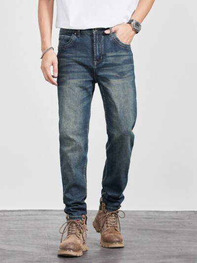 Mens Retro Yellow-Clay Blue Versatile Straight-Cut Casual Long Pants