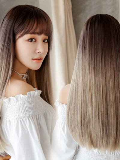 Fashion realistic hair long straight hair wig jiafa chemical fiber wig