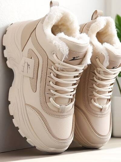 Womens Fleece-Lined High-Top Sporty Casual Warm Cotton Shoes