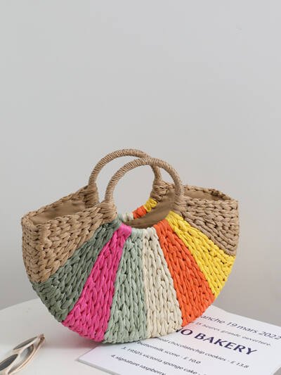 Beach Vacation Rainbow Straw Beach Bag