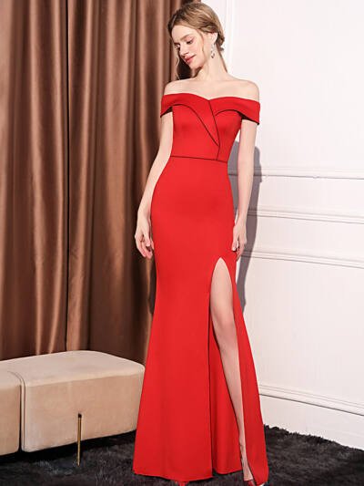 Women's Off-shoulder Slim-fit Elegant Ladies Banquet Dinner Long Fish Tail Skirt