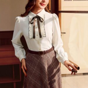 Elegant Contrast-Color Defined-Waist Shirt For Women
