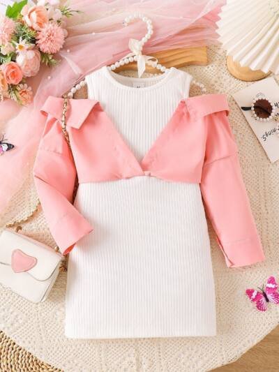 Toddler's Off-shoulder Patchwork Dress
