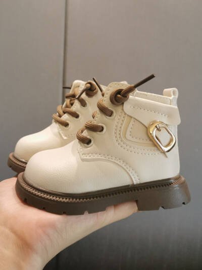 Winter Fleece-Lined Thickened Leather Ankle Boots For Kids