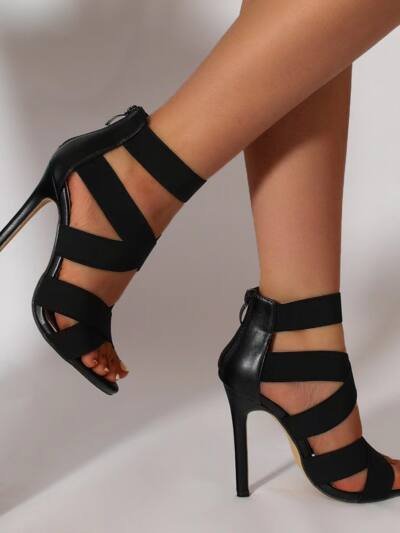 Womens Stylish High-heeled Sandals With A Back Zipper