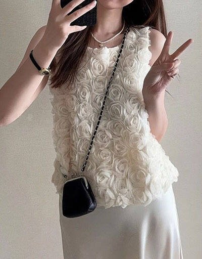 Sleeveless French 3D Rose Tank Top