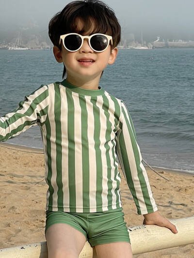 Three-color Striped Long Sleeve Sun Protection Quick-drying Summer Swimsuit