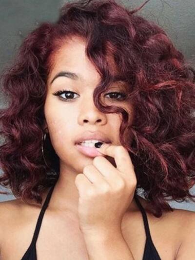 Burgundy curly hair hood