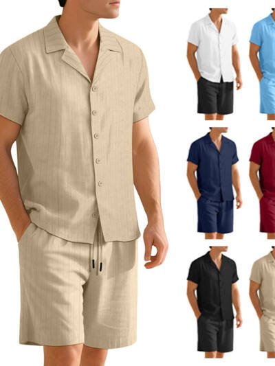 Mens Commuter Casual Button-Down Short-Sleeve Shirt Set