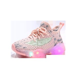 Flying Woven Mesh Shoes For Boys And Girls With Letter Luminous Shoes