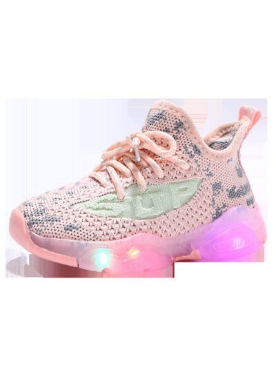 Flying Woven Mesh Shoes For Boys And Girls With Letter Luminous Shoes