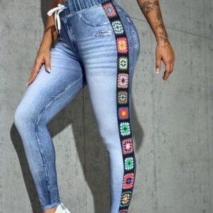 Womens Stretch Waist Faux Denim Jeans