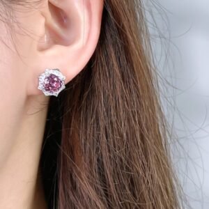 Purple  Flower Earrings 925 Silver Inlaid With High Carbon Diamonds