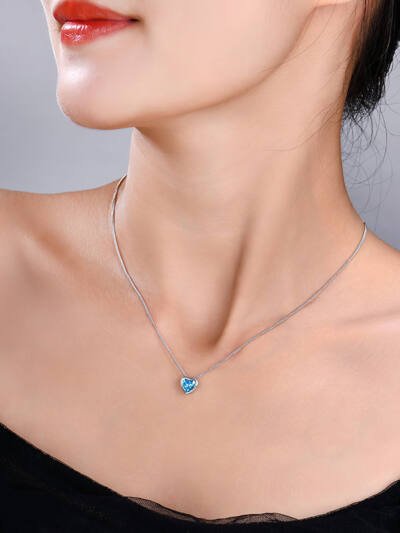 Ocean Heart S925 Sterling Silver Inlaid Zircon Heart-shaped Collarbone Necklace