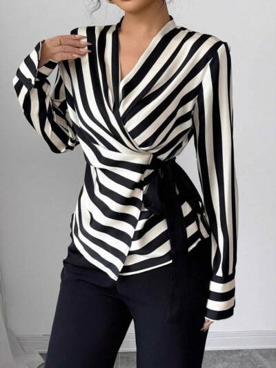 Womens Casual Striped Long-sleeve Shirt