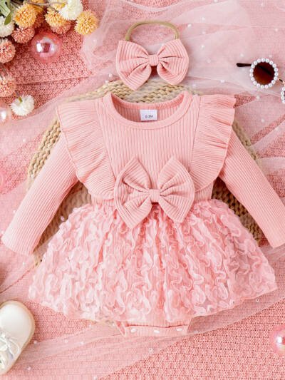 Girls Fashion Flower Romper With Headdress Suit