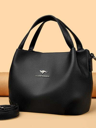 Solid-color High-capacity Versatile Tote Bag With A Textured Lychee Pattern