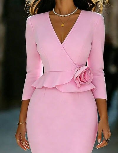 Figure-flattering Mid-sleeve Sheath Dress