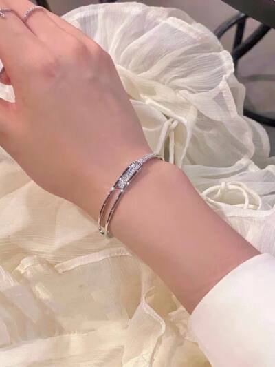 Silver S925 Sterling Silver Bracelet Full Diamond Korean Fashion
