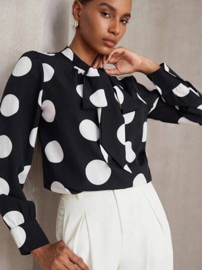 Versatile Polka-dot Long-sleeve Shirt Retro Top