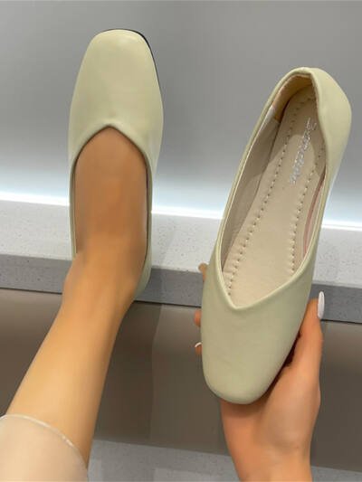 Square Toe Low Top Viscose Shoes Thick Heel Toe Box