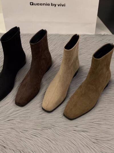 Womens Chunky-Heel Suede All-Match Fleece-Lined Stylish Ankle Boots