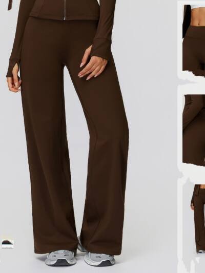 Casual Versatile Trousers Fleece-lined Keep Warm High Waist Wide-leg Trousers