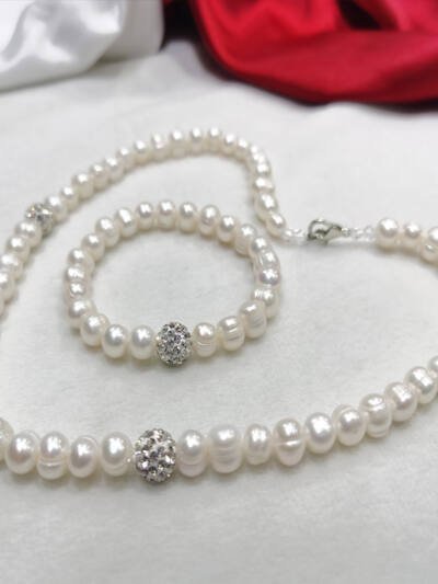 8-9mm Pearl Necklace Bracelet Set