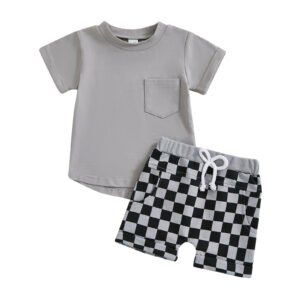 Fashion Personality Boy T-shirt Plaid Shorts Suit