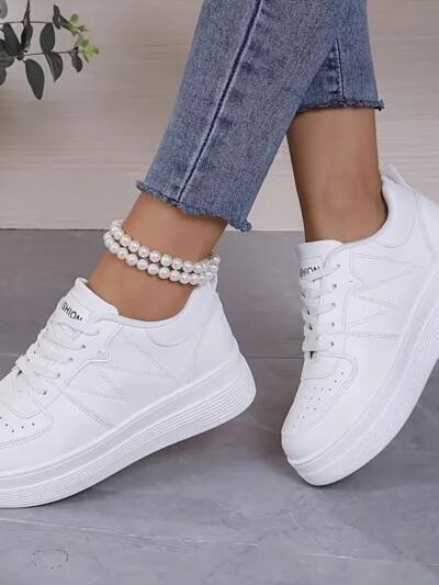 Womens White Chunky-soled Elevating Sneakers