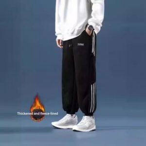 Mens AutumnWinter Striped Color-Block Fleece-Lined Ankle-Fit Pants