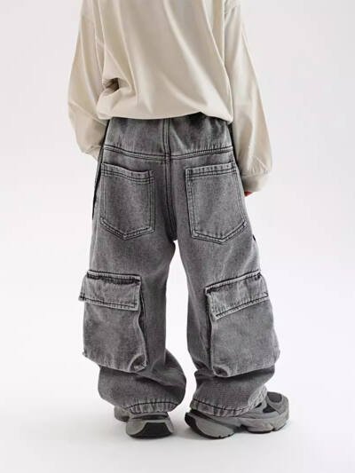 Autumn And Winter New Children Fleece Padded Jeans Warm