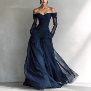 European And American-style Elegant Mesh-embellished Strapless Maxi Dress