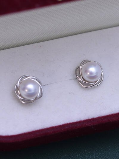 6-7mm Freshwater Pearl Nearly Round Almost Flawless S925 Silver Stud Earrings