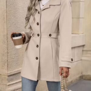 New Style Women's Autumn And Winter Medium-length Elegant Woolen Coat, Lapel Button Elegant Slim-fitting Woolen Coat