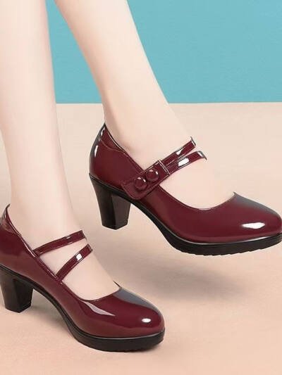 Genuine Soft Leather Womens Pumps With A Round Toe And High Heel