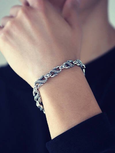 Men's Style 925 Silver Zodiac Dragon Bone Bracelet