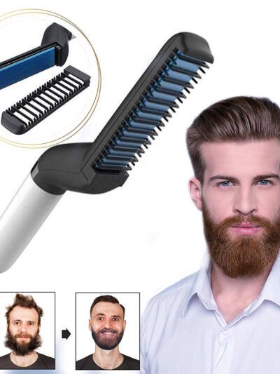 Electric Hair Straightener Brush,Men Quick Beard Straightener Styler Comb,Hair Straightening,Curly Hair Straightening Comb,Side Hair Detangling,Multifunctional Hair Curling Curler