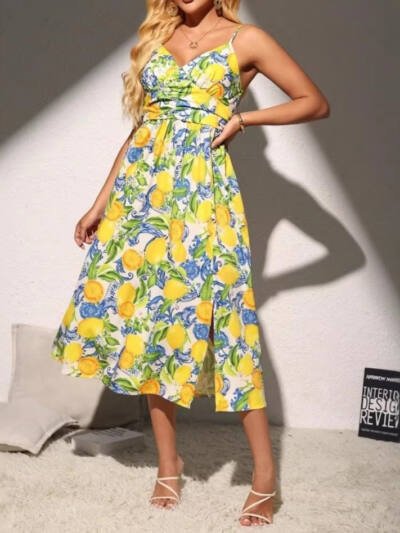 Women's V-neck Slip Dress With A Slit