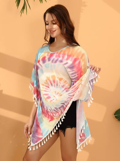 Beach Cover-up Tie-dye Tassel Bikini Beach Skirt For Women