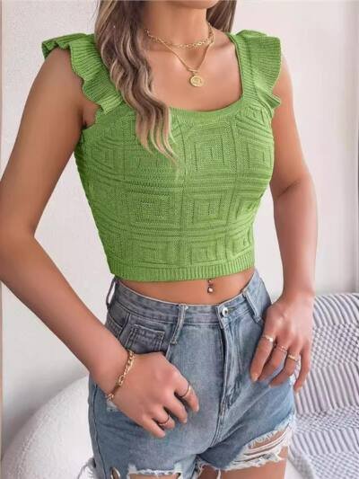 Sleeveless Knitted Crop Top With A Midriff-baring Design