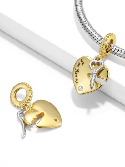 Heart Lock Key S925 Sterling Silver Pendant Valentine's Day Gift Bracelet Diy Accessories Beads