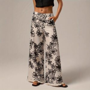 New Soft-style Elegant Wide-leg Pants With A Delicate Print